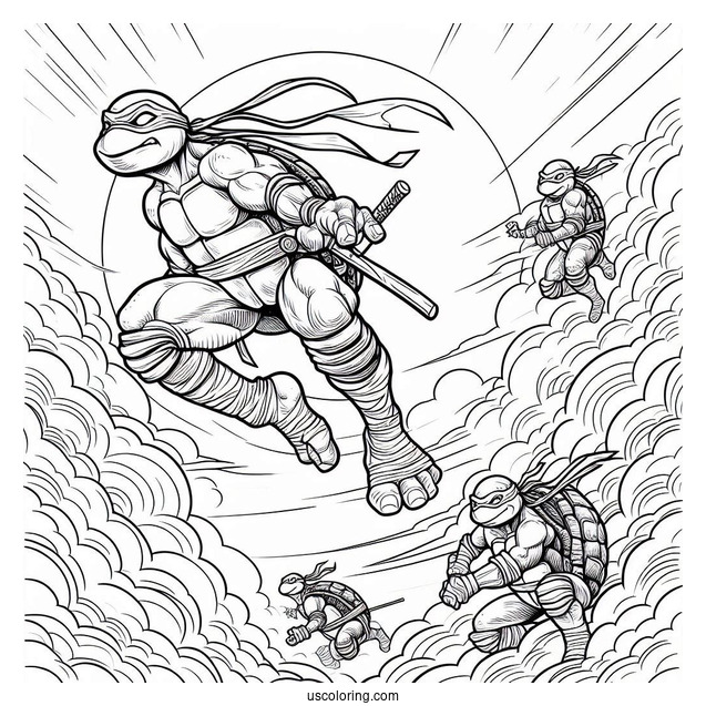 Ninja Turtles Coloring Page Descending From The Sky