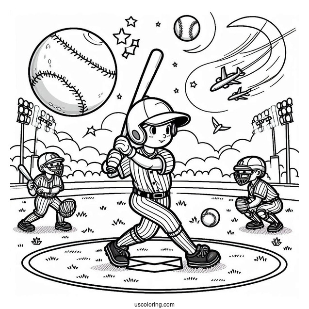 Baseball Players On The Pitch To Color