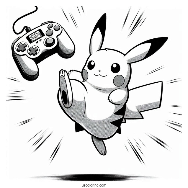 Raichu Coloring Page Kicking Air With Game Boy In Background