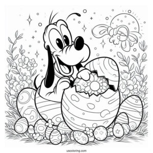 Pluto Coloring Page Coming Out Of Easter Egg To Surprise Mickey Mouse