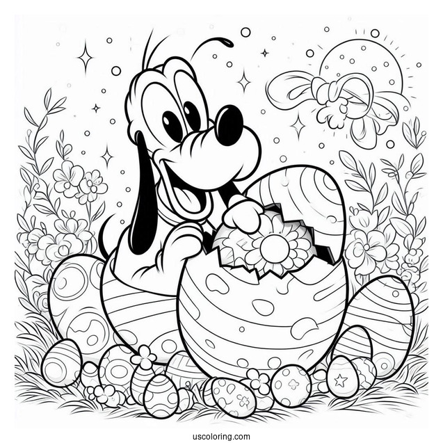 Pluto Coloring Page Coming Out Of Easter Egg To Surprise Mickey Mouse
