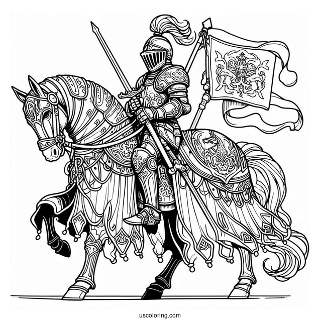 Coloring Sheet Of Knight With Lance On A Horse