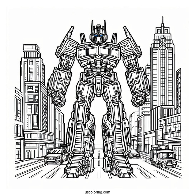 Optimus Prime Coloring Page In Autobot Form In The City