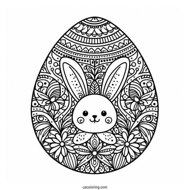 Easter Coloring Page Of Easter Egg With Bunny Ears Mandala