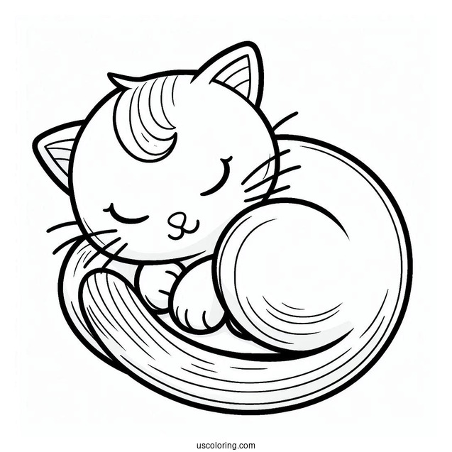 Cat Curled Up Coloring Sheet For Preschoolers