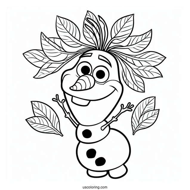 Olaf With Leaves Around His Head To Color