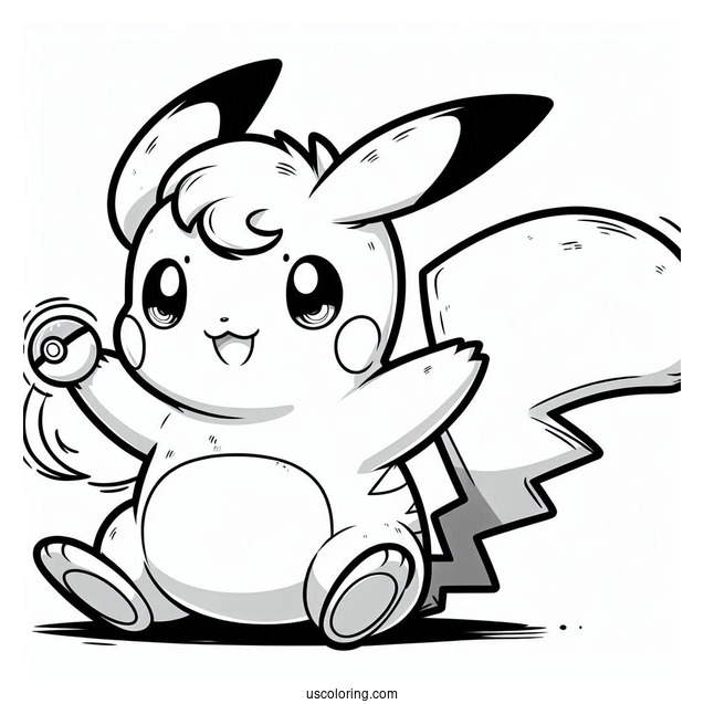 Cute Raichu Coloring Page Using Tail In Battle