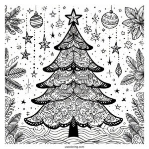 Easy To Color Christmas Tree For Kids