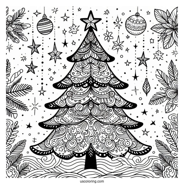 Easy To Color Christmas Tree For Kids
