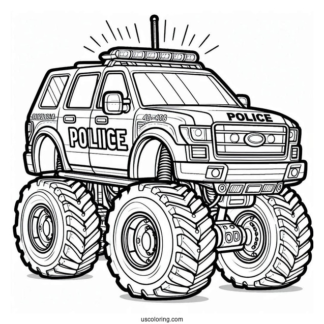 Police Monster Truck Coloring Page For Kids