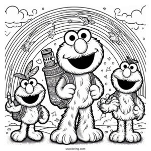 Coloring Sheet Of Elmo and Sesame Street Friends