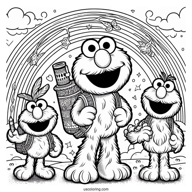 Coloring Sheet Of Elmo and Sesame Street Friends