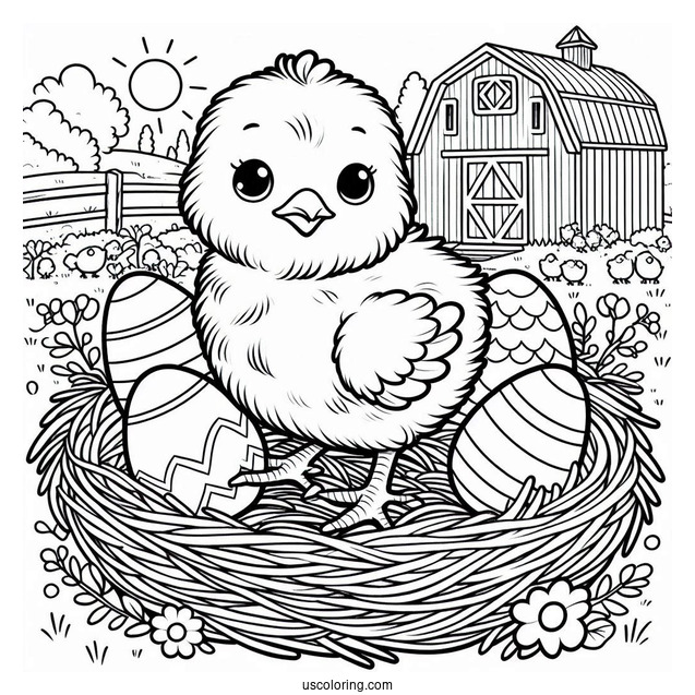 Hatched Chick On Farm To Color