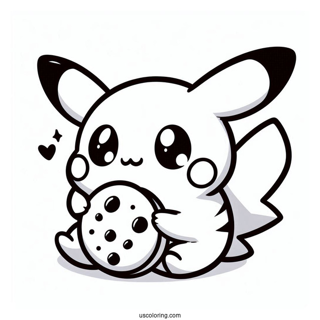Kawaii Raichu Coloring Page Eating A Cookie