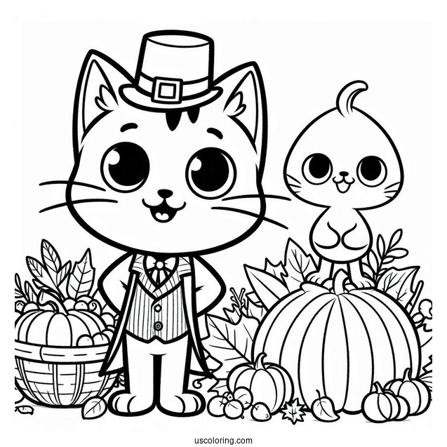 Thanksgiving Themed Pete The Cat Coloring Page