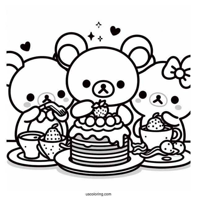 Rilakkuma Coloring Page Eating Dessert With Kiiroitori And Korilakkuma For Kids