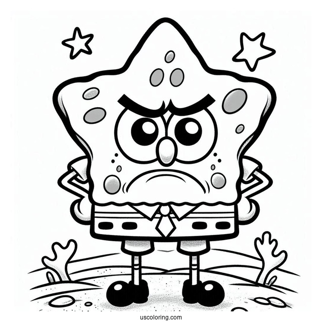 SpongeBob Coloring Page Of Frowning Sam Star In Bikini Bottom