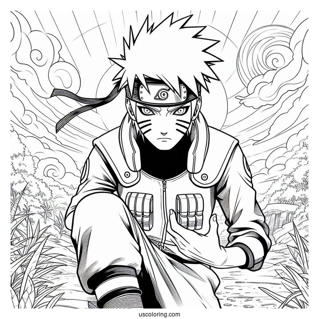 Hatake Kakashi Coloring Page In The Forest With Mangekyo Sharingan In The Sky
