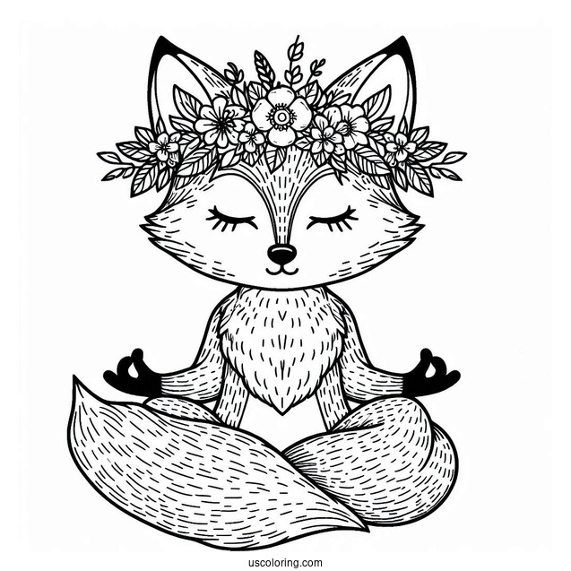 Meditating Fox With A Flower Crown