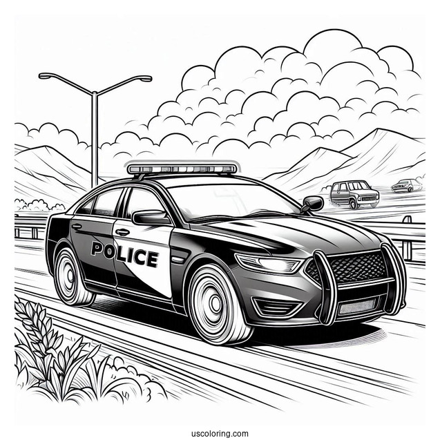 Fast Police Car On Highway To Color