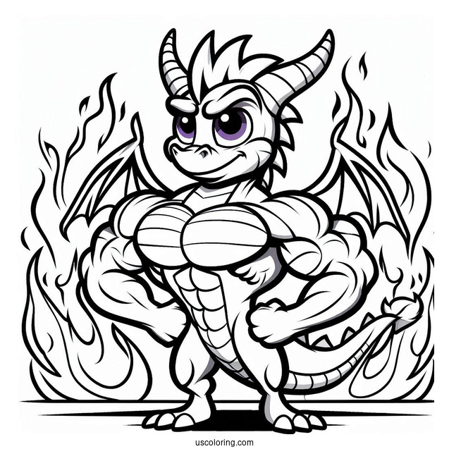Muscular Sypro Coloring Page Standing In Front Of Flames
