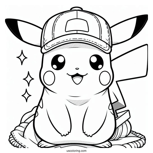 Coloring Sheet Of Pikachu Wearing Cap