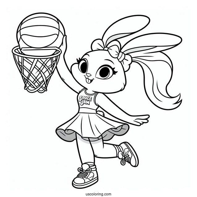 Simple Lola Bunny Twirling Basketball Coloring Sheet For Kids