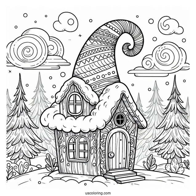 Elf Shoe Shaped House In The North Pole Coloring Page For Kids