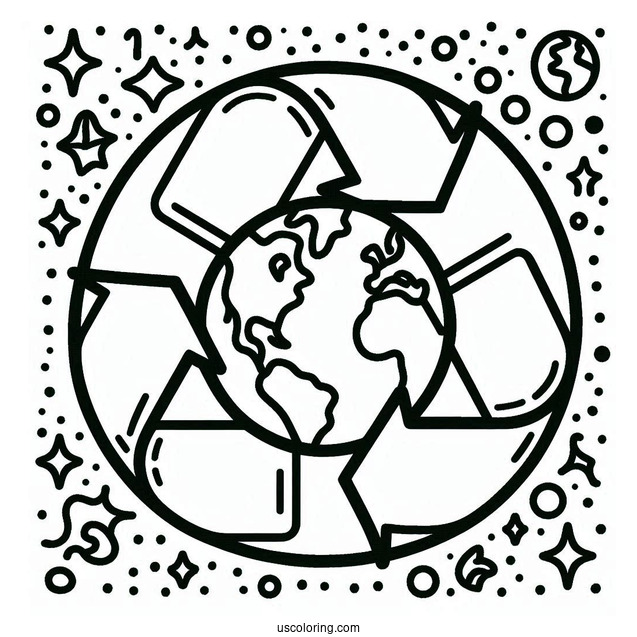 Earth Inside The Recycle Symbol Coloring Sheet
