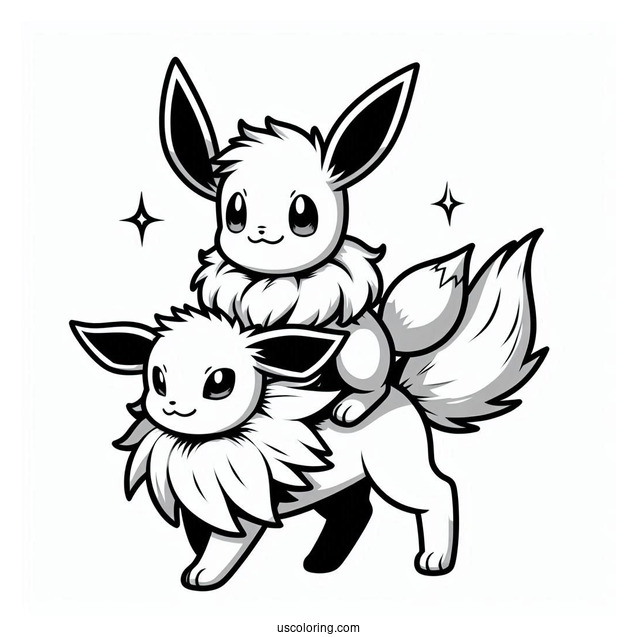 Eevee Riding On Jolteon Coloring Page