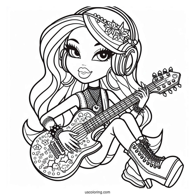 Coloring Page Of Rockstar Yasmin With Guitar