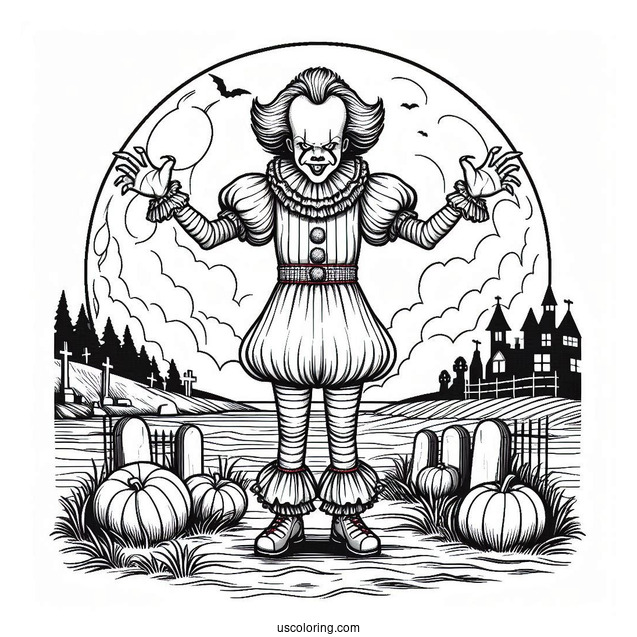 Pennywise Standing In A Cemetery Coloring Sheet