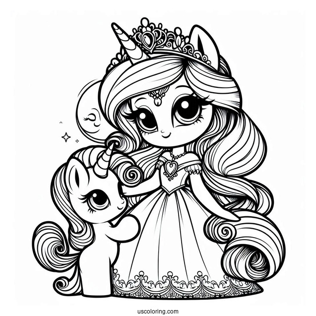 Princess Moonlove With Baby Rarity Coloring Page