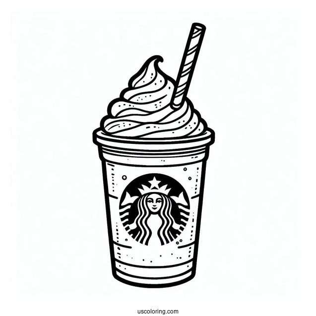Easy Starbucks Coloring Page Of Frappe With Straw Outline For Kids