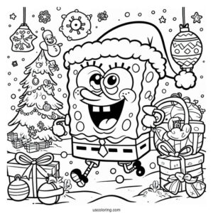 Christmas Themed SpongeBob Coloring Page