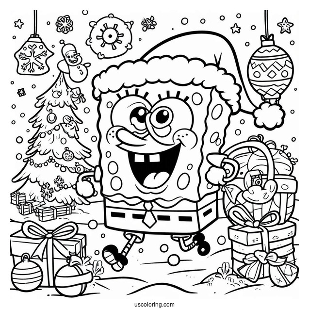 Christmas Themed SpongeBob Coloring Page