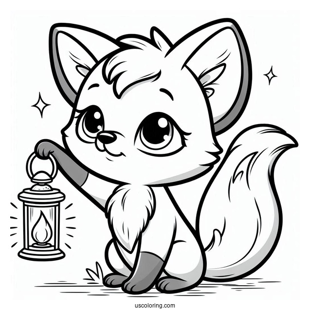 Cartoon Fox Coloring Page Holding A Lamp By The Mouth For Kids