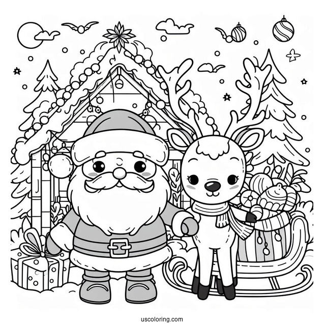 Coloring Sheet Of Santa And Rudolph