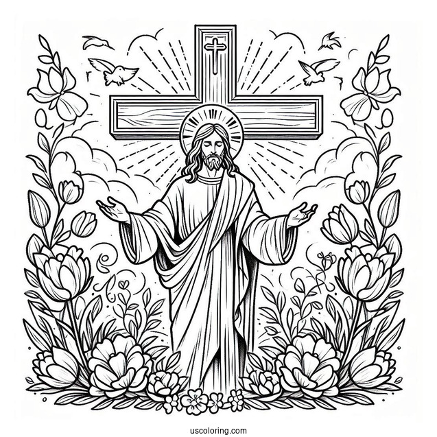 Jesus Easter Cross Coloring Sheet