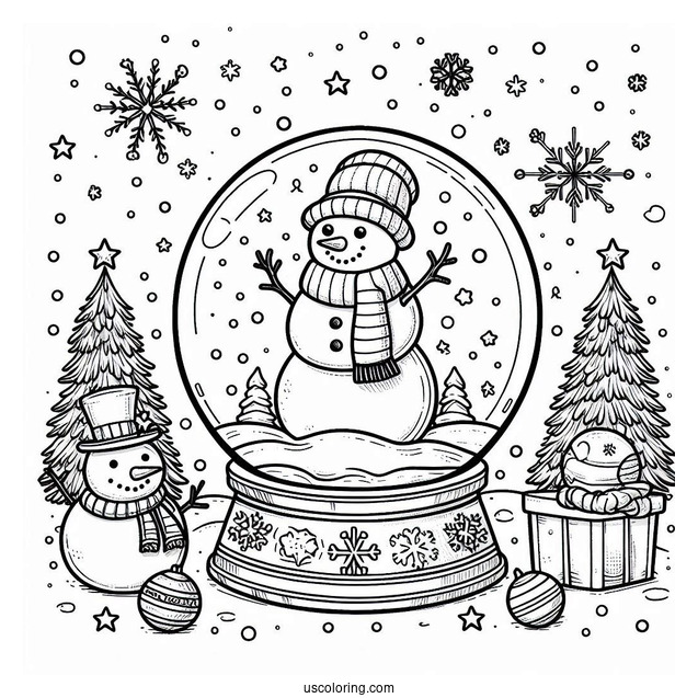Coloring Page Of a Snowman In Snowglobe