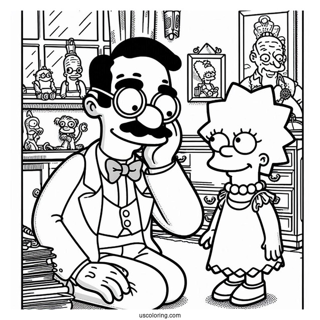 Simpsons Coloring Pages Of Mr Smithers In Front Of His Doll Collection