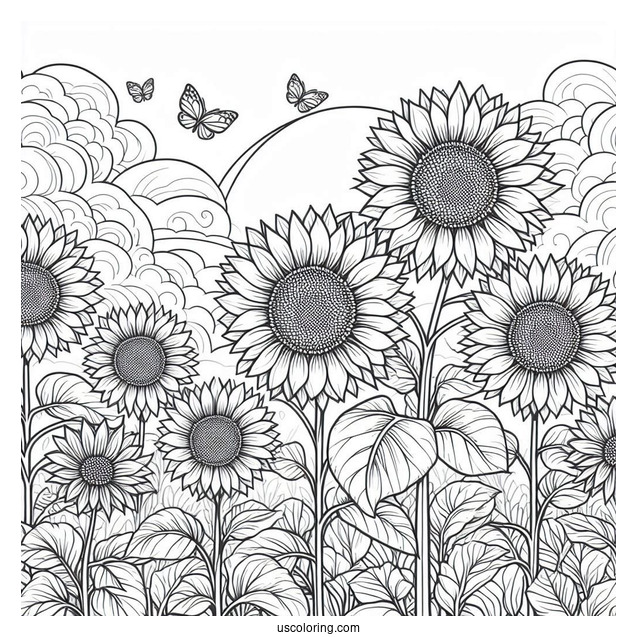 Sunflowers In Field To Color