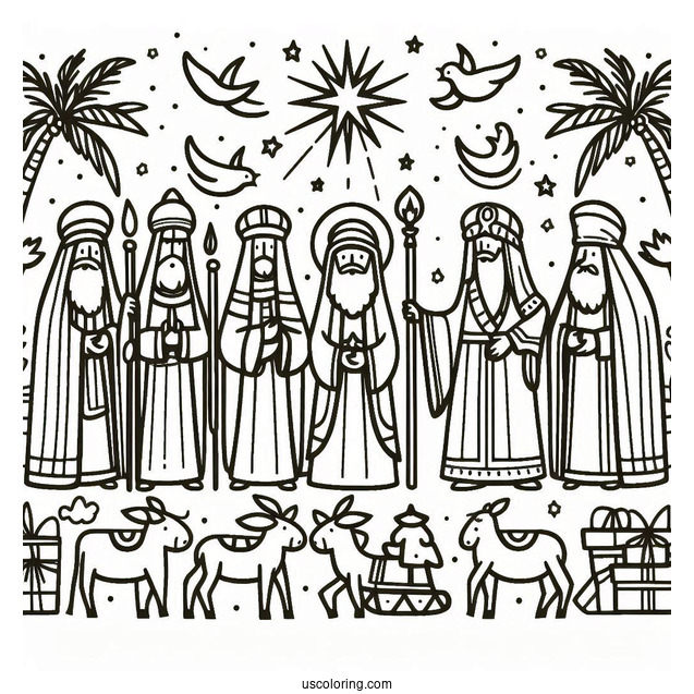 Simple Nativity Coloring Page With The Wise Men