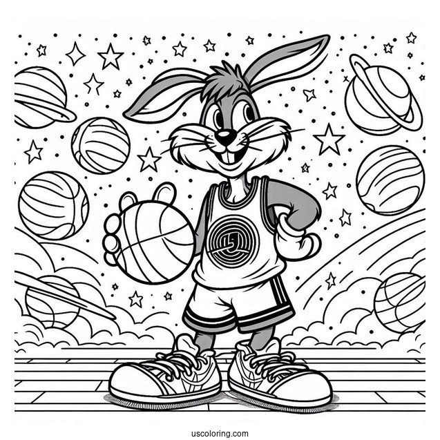 Easy Sylvester Holding Basketball In Tune Squad Jersey Coloring Sheet