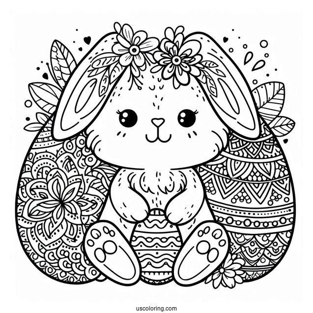 Easter Bunny Coloring Page And Egg Mandala For Kids