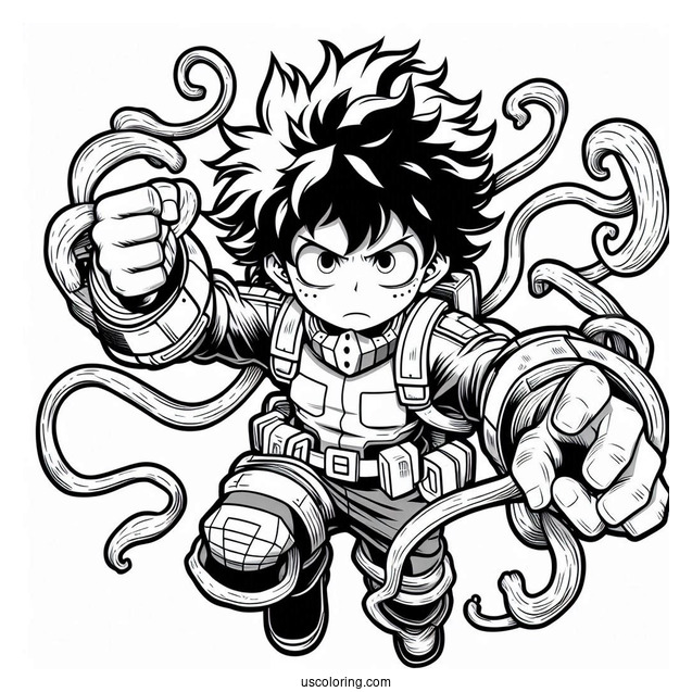 Deku Coloring Page In Battle