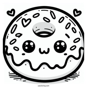 Cute Kawaii Smiling Donut Coloring Page