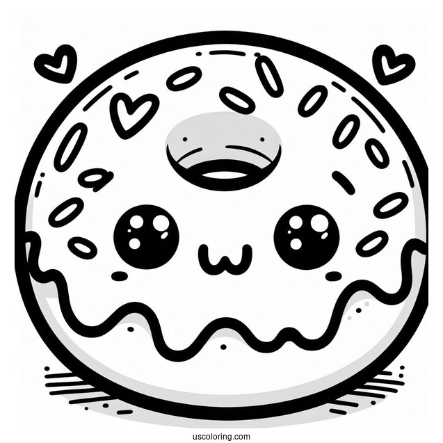 Cute Kawaii Smiling Donut Coloring Page