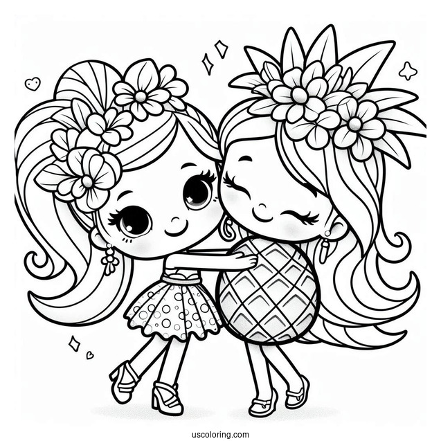 Polly Pocket Coloring Page And Lila Hugging Shani In Pineapple Costume