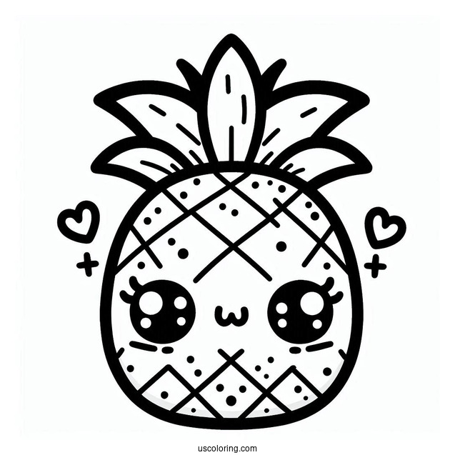 Cute Kawaii Pineapple Coloring For Preschoolers